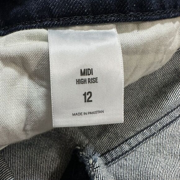 NWT EXPRESS Midi High Rise Womens Denim Jean Shorts Dark Wash Stretch Sz 12 New - Picture 6 of 9